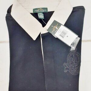 NEW RALPH LAUREN JEANS CO LRL KNIT TOP SHIRT WITH LARGE BLACK EMBROIDERED LOGO M